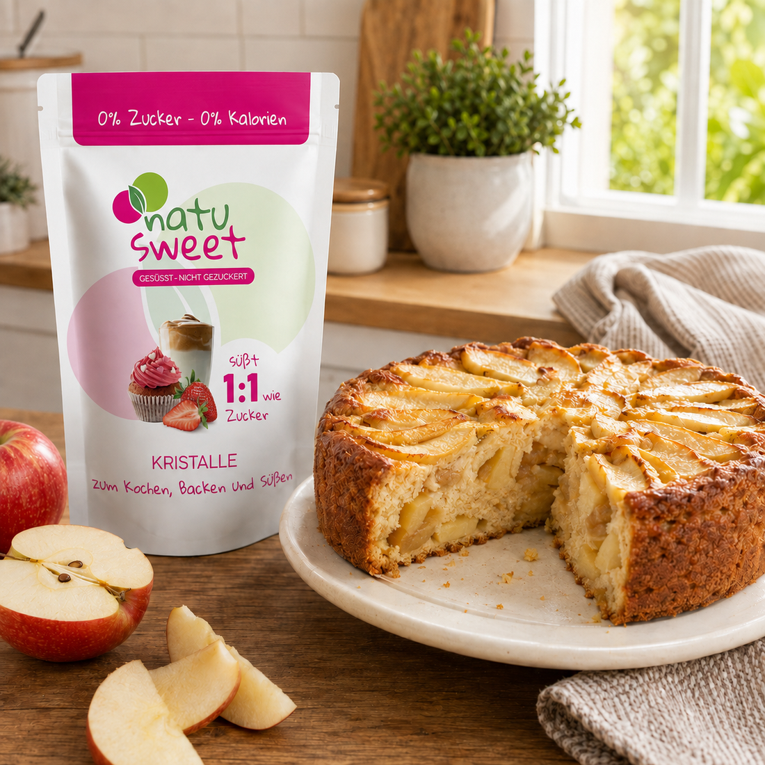 Apfelkuchen ohne Zucker mit NatuSweet – saftig, fruchtig und einfach gebacken
