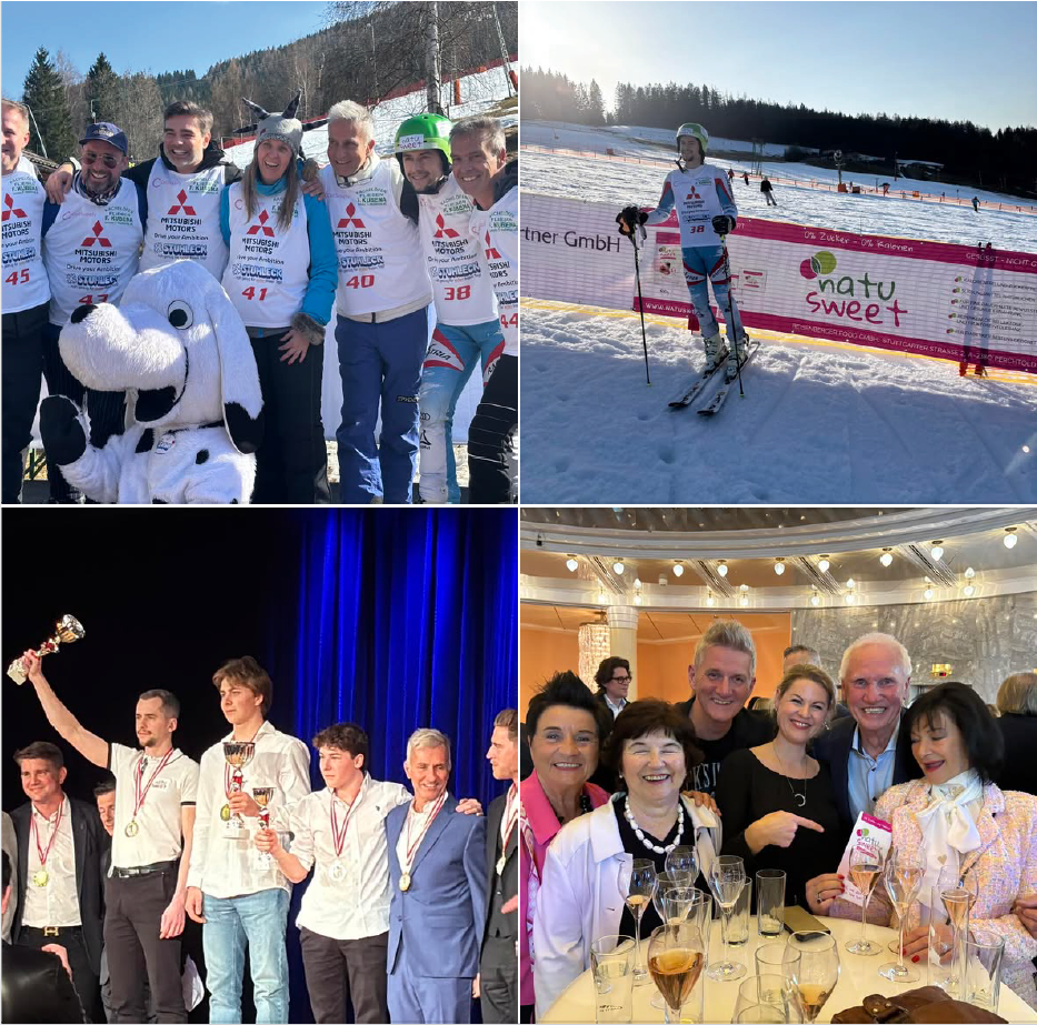 NatuSweet-Team beim 25. Promi-Skirennen von Kurt Faist: Gruppenfotos im Schnee und bei der Abendveranstaltung